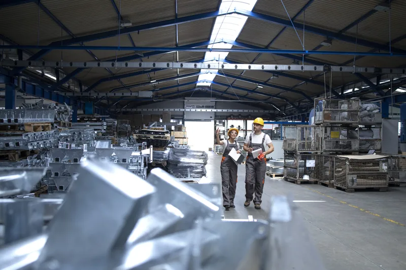 Steel products in a production hall